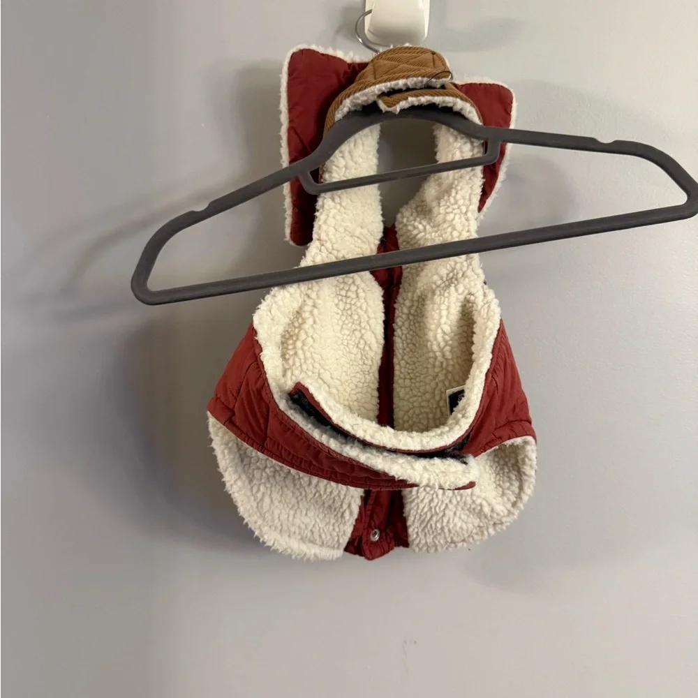 Fabdog Red Quilted Sherpa Lined Dog Vest Medium Corduroy Collar Snap Coat